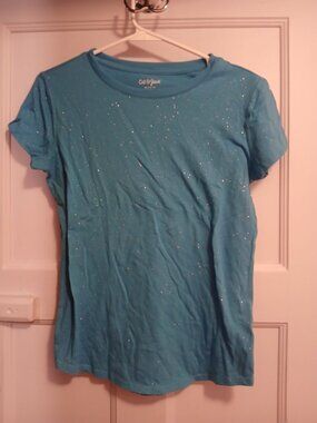 Cat & Jack Girls Sparkly Blue Short Sleeve Shirt
